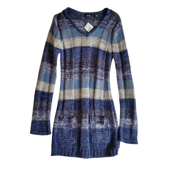 Other Sweaters - Y2k Sweater Dress/Top Striped Knit Long-Sleeved Blue Deadstock - Size Large